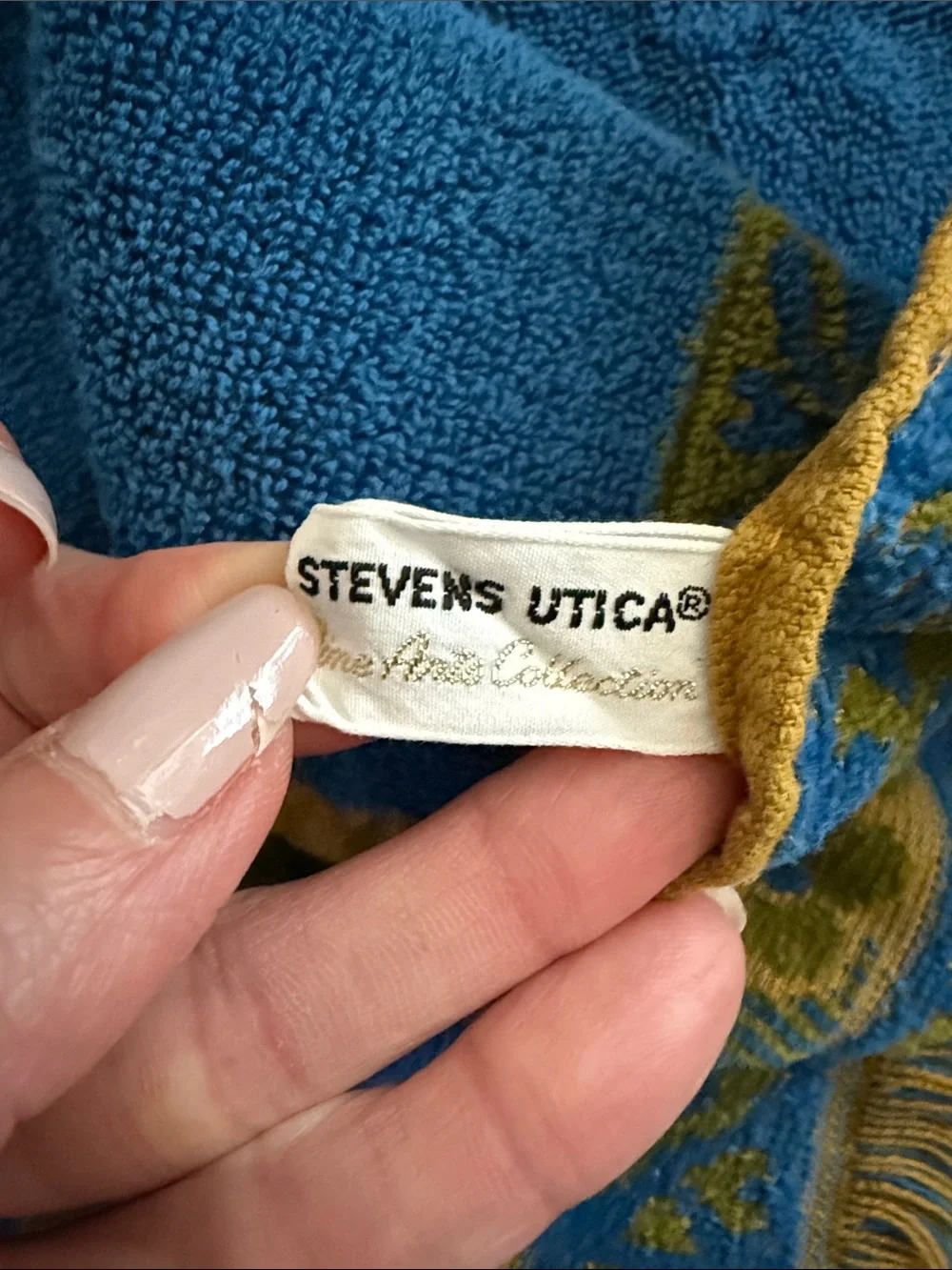 Vintage 70s Stevens Utica Fine Arts Collection Blue Green Boho Hand Face Towels